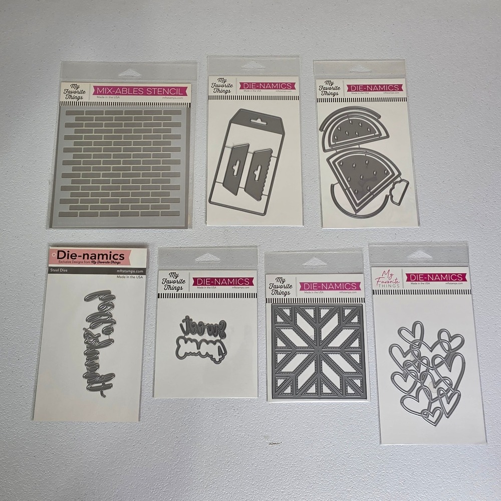 NWT My Favorite Things Die-namics Stencil Lot 7 pcs Brick Heart Watermelon Craft